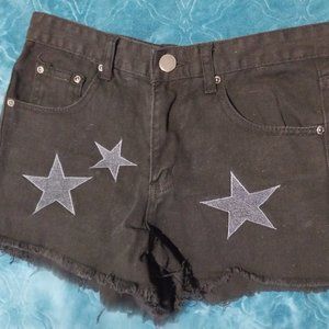 Nasty Gal Brand Black Shorts With Embroidered Silver Stars Size 4